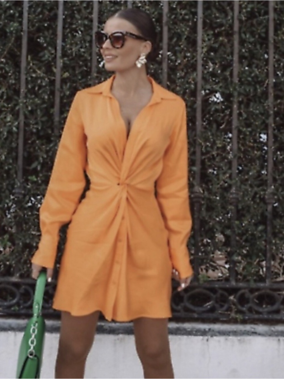 Zara Orange Long Sleeve Satin Dress